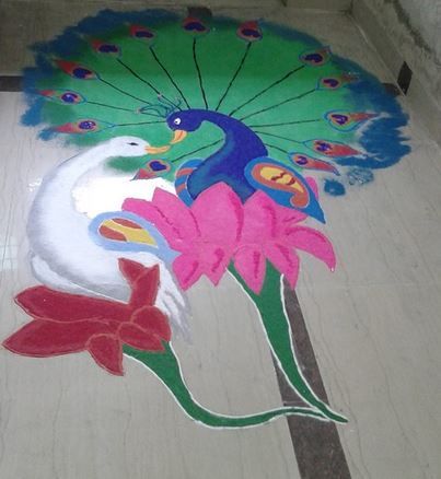 swan peacock rangoli design 16