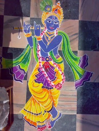 krishna portrait rangoli design 2