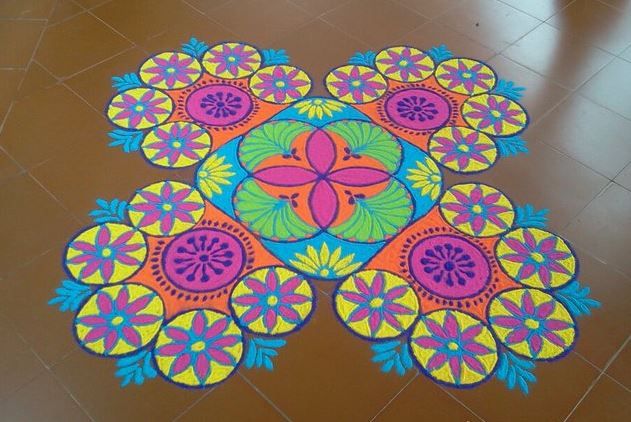 colorful freehand rangoli design 4