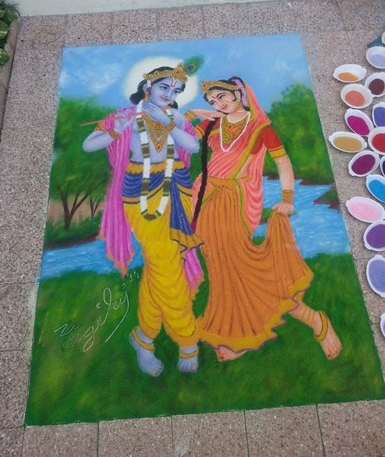 krishna portrait rangoli design 4