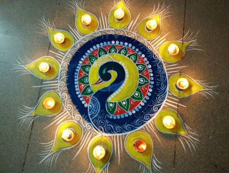 diwali peacock rangoli design 6