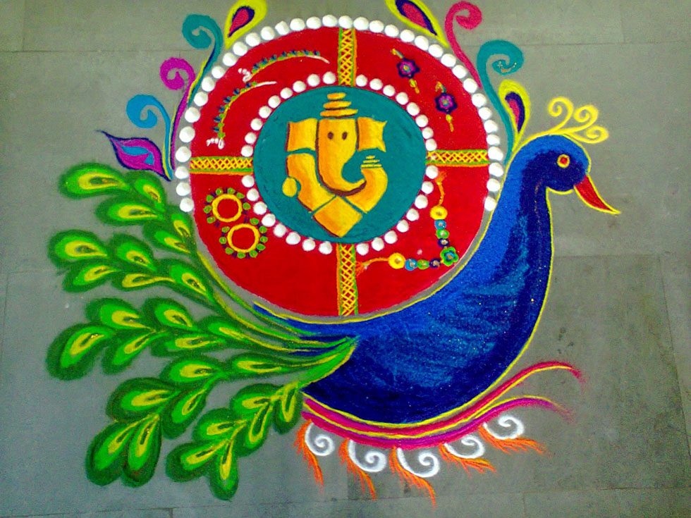 ganesh freehand rangoli design 10