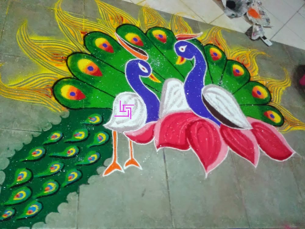 peacock freehand rangoli design 11