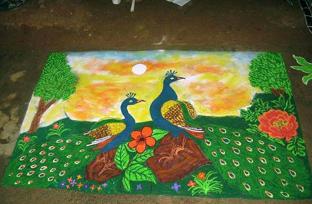 peacock rangoli design 2