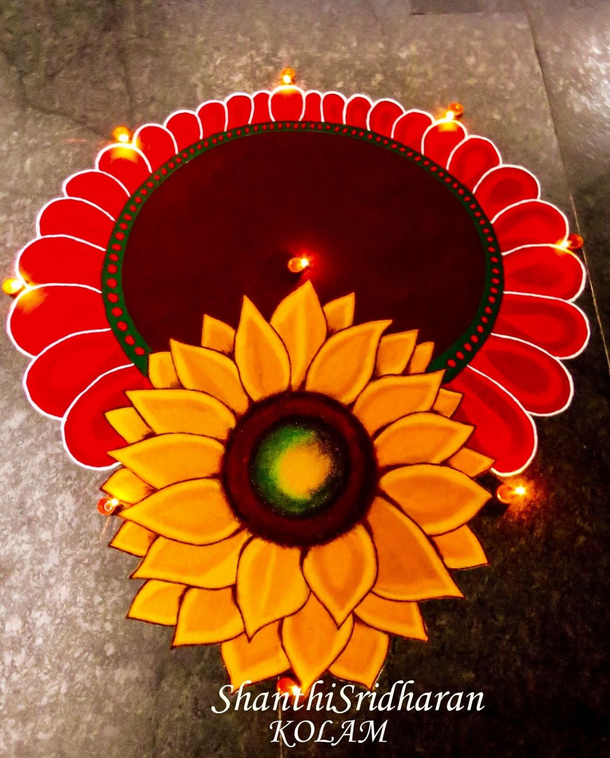 rangoli design sunflower by shanthi sridharan