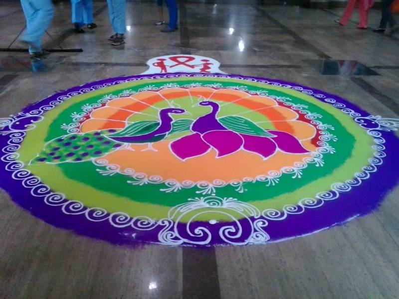 Peacock Rangoli Design By Rani Manohar Tambe
