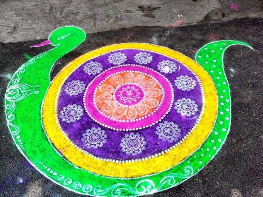 peacock rangoli design 1