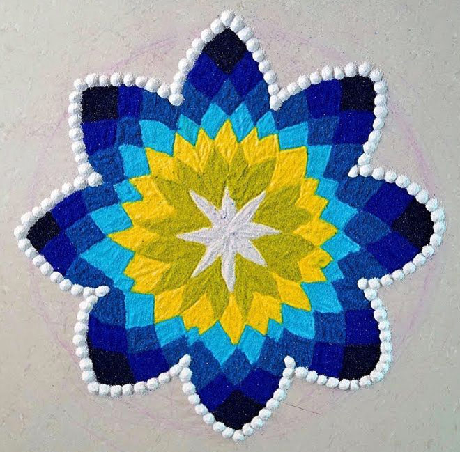 beautiful rangoli design blue yellow mandala