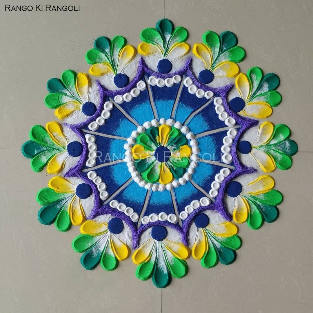 mandala rangoli design blue yellow by rangoki