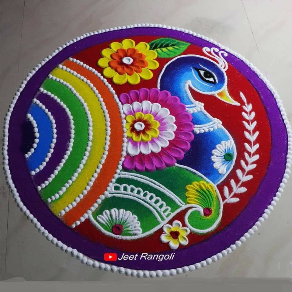 peacock rangoli design by jeet rangoli