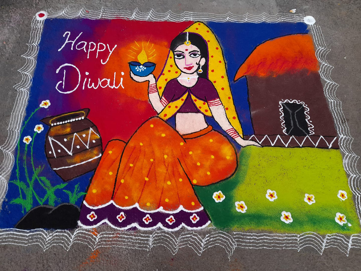 rangoli design village girl by shital chidrewa