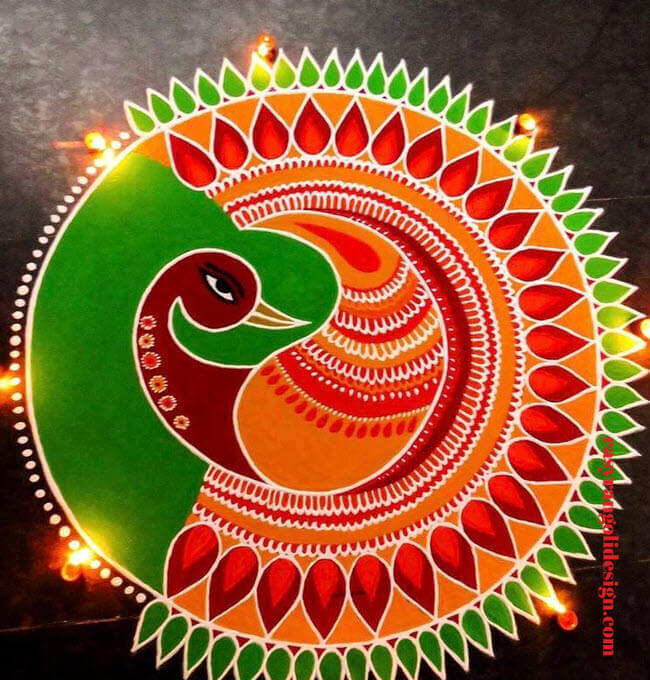 new year rangoli design peacock by easy rangoli