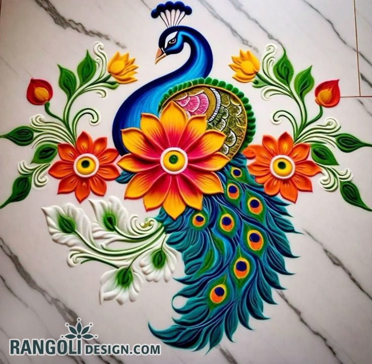 beautiful peacock rangoli design idea ai 1