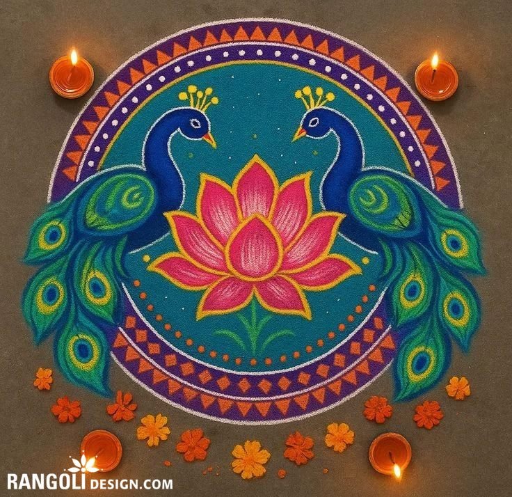 simple peacock rangoli design idea ai 22
