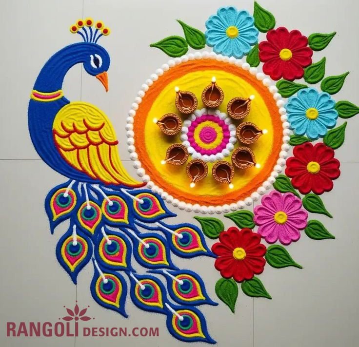 simple peacock rangoli design idea ai 24
