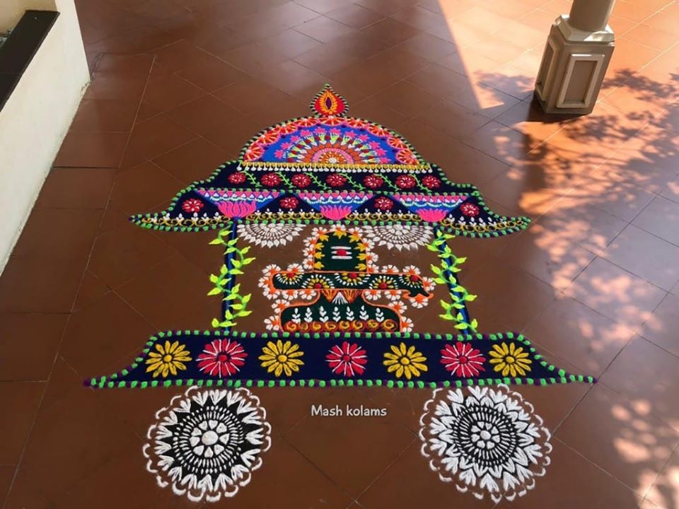 rangoli design shiva chariot maheswari