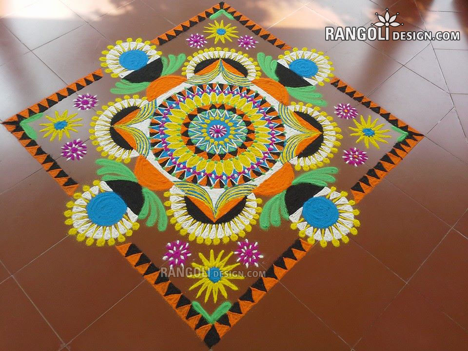 rangoli design colorful flower by mash 1