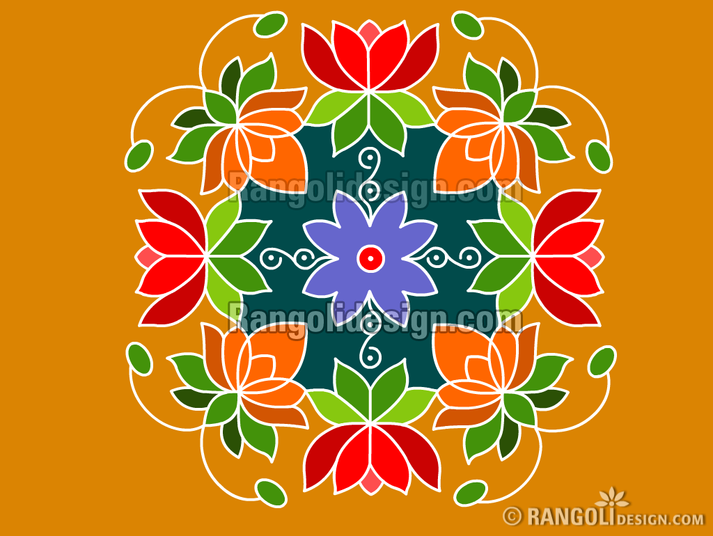 7 lotus dotted rangoli design